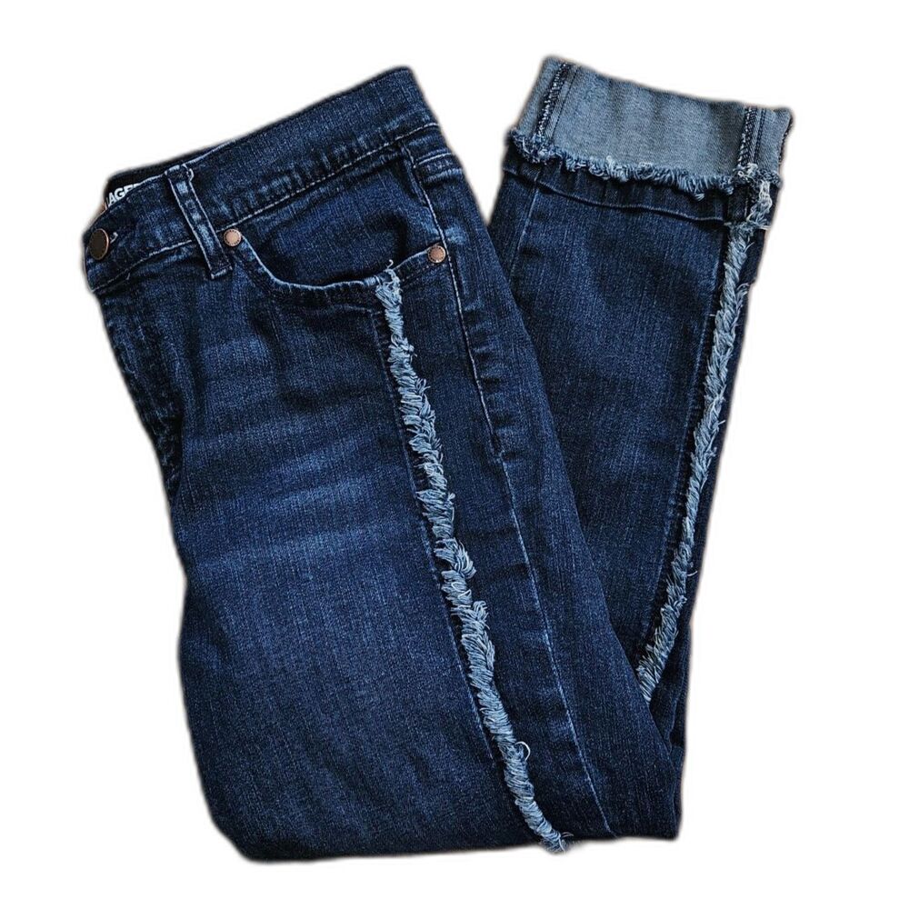 KARL LAGERFELD Paris Raw Fringe Seams Boho Jean Dark Wash Cuffed 10P